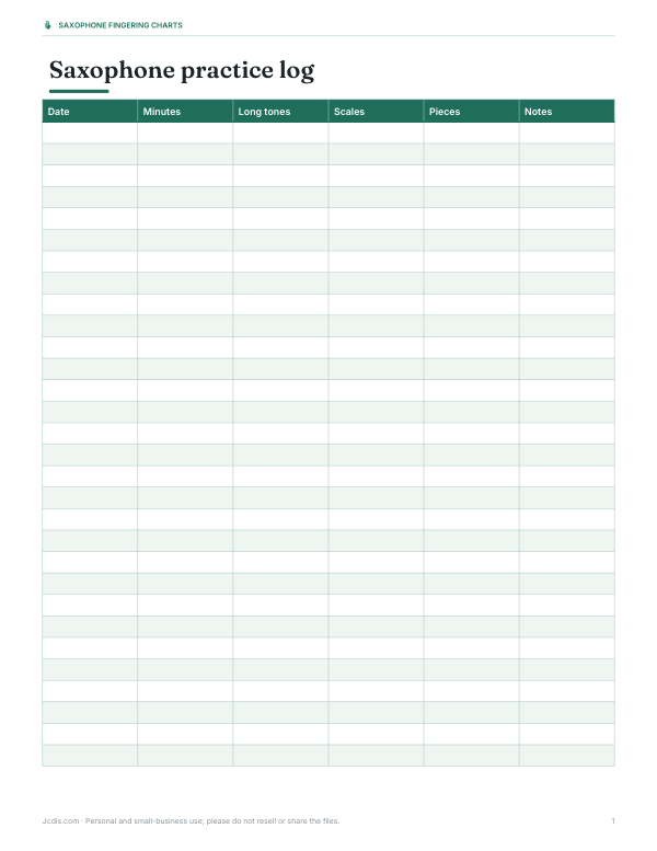 Preview of Printable Saxophone Practice Log